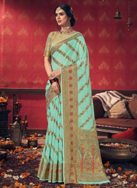 Sky Blue Colour SANGAM RASHMIKA New Exclusive Wear Fancy Designer Cotton Saree Collection 1469